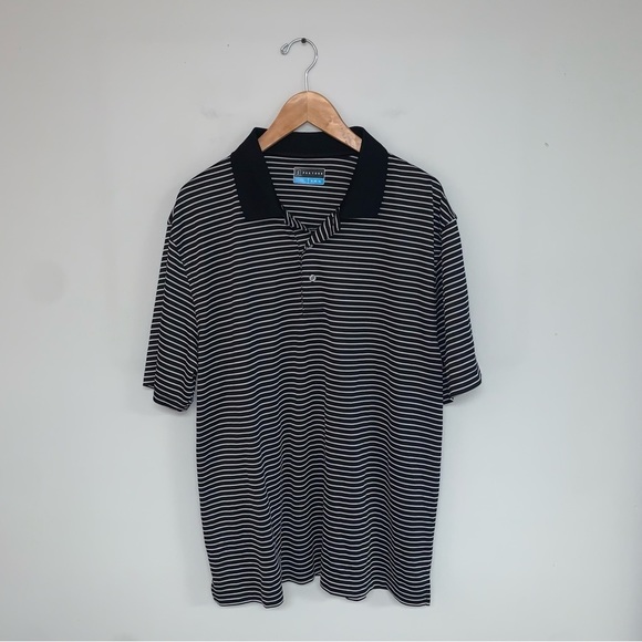 PGA Tour Golf Polo Men's Size Extra Large XL Black & White Striped  Shirt Top - Picture 2 of 5